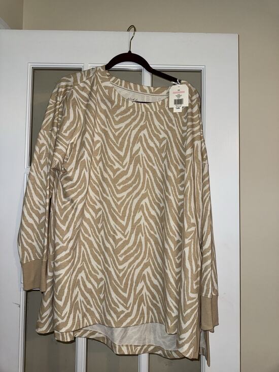 Wonderly Tops - NWT Wonderly Tunic Blouse White Tan Zebra Print Long Sleeve 3XL comfy relaxed